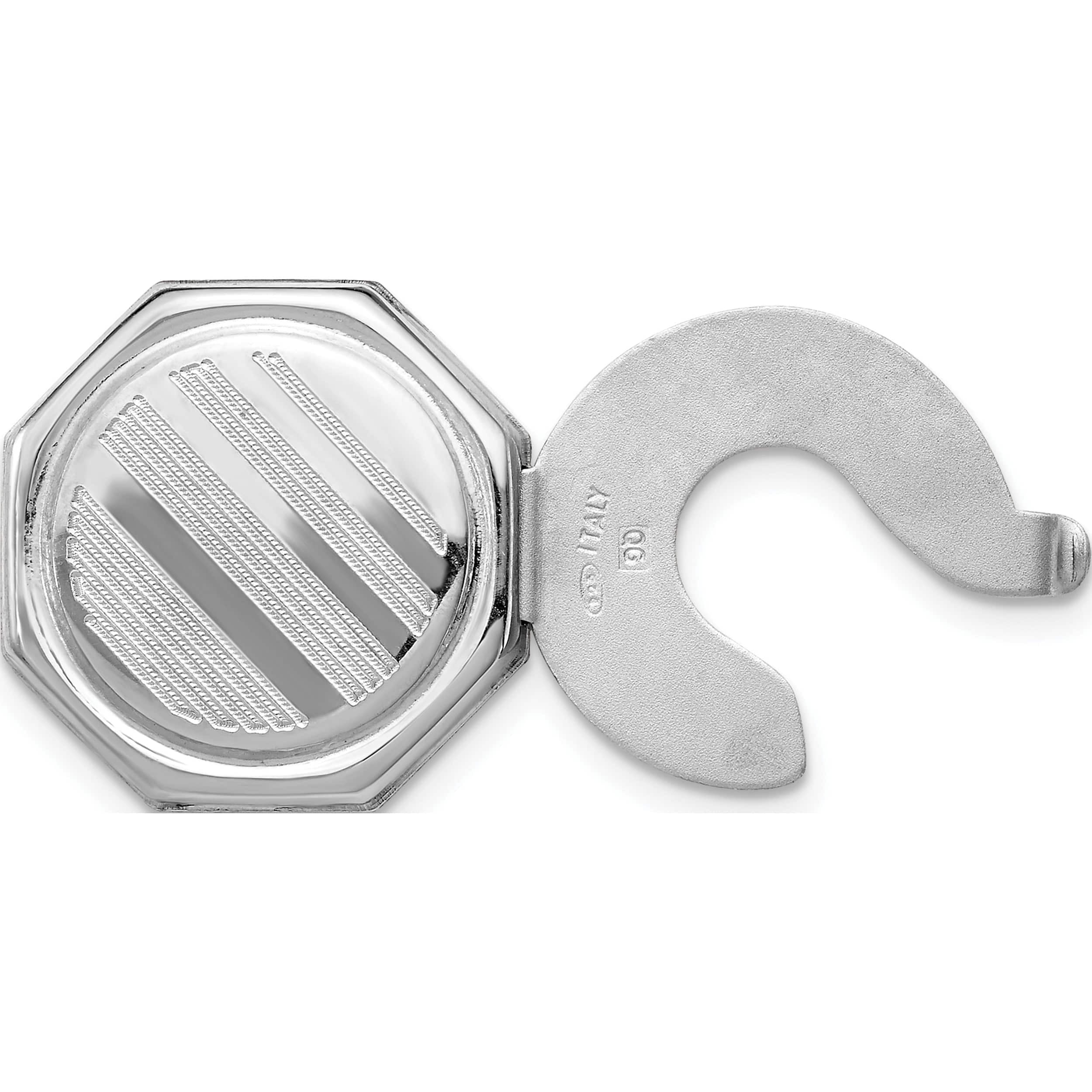 Sterling Silver Rhodium-Plated Set/2 Octagon Button Covers (17.5 X 16.5) Made In Italy qq614