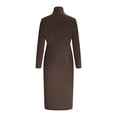 thumbnail image 2 of BLTIBY Women's Suede Bodycon Midi Dress Long Sleeve Ruched Elegant Cocktail Party Vintage Dresses Smocked Solid Western Turtleneck Dress Coffee S, 2 of 5