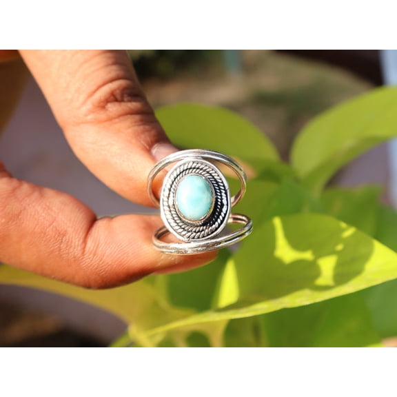 Heaven Crafts 925 Sterling Silver Larimar Ring Handmade Statement Ring For Women Gift Item