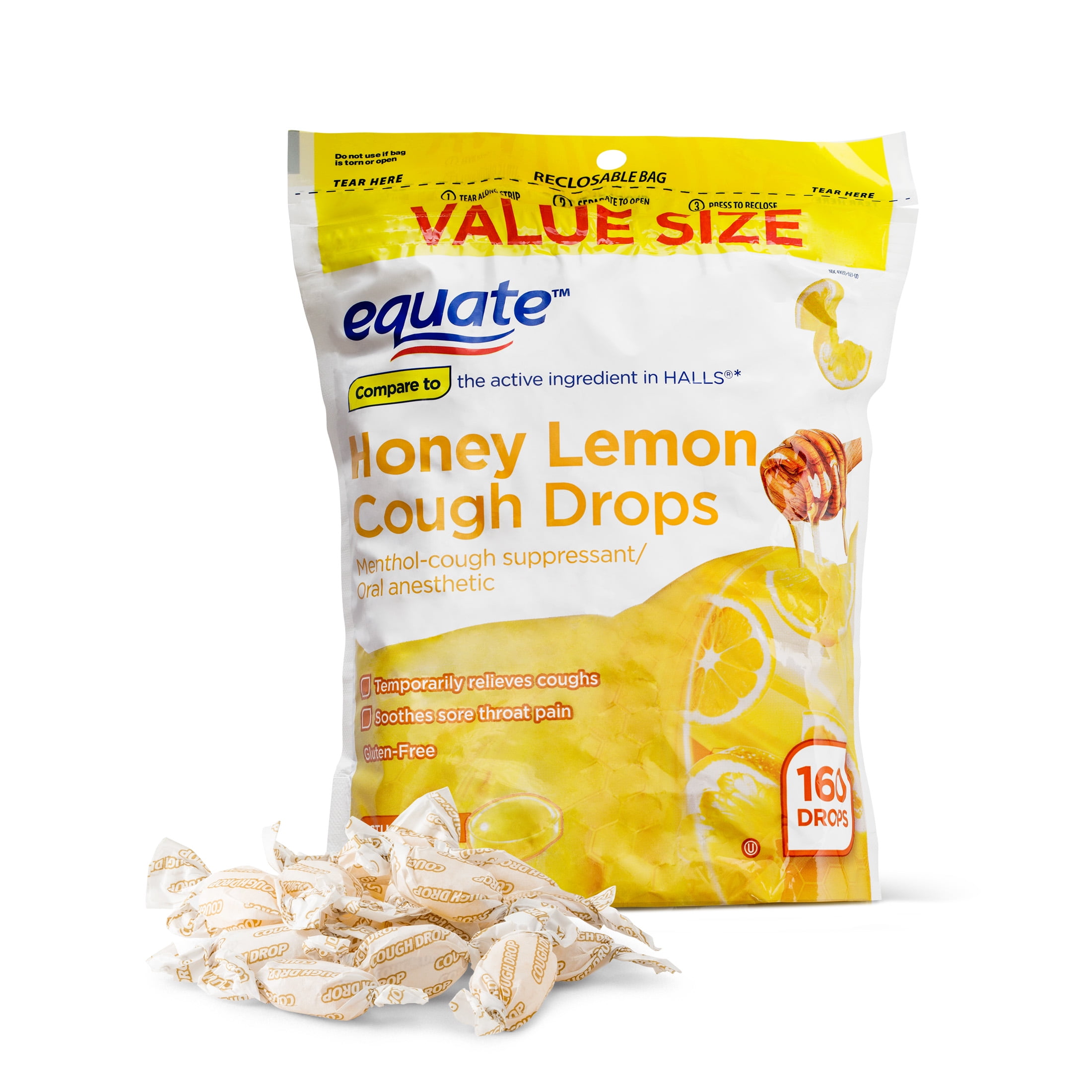 Equate Value Size Honey Lemon Cough Drops With Menthol 160 Count Walmart Com Walmart Com
