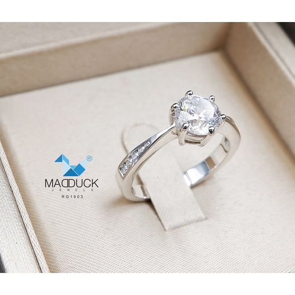 1.00 Cts Cubic Zirconia / Sterling Silver 925 Ring / Rhodium plated Nickel-Free / MadDuckJewels RG1903 / Thailand Jewelry