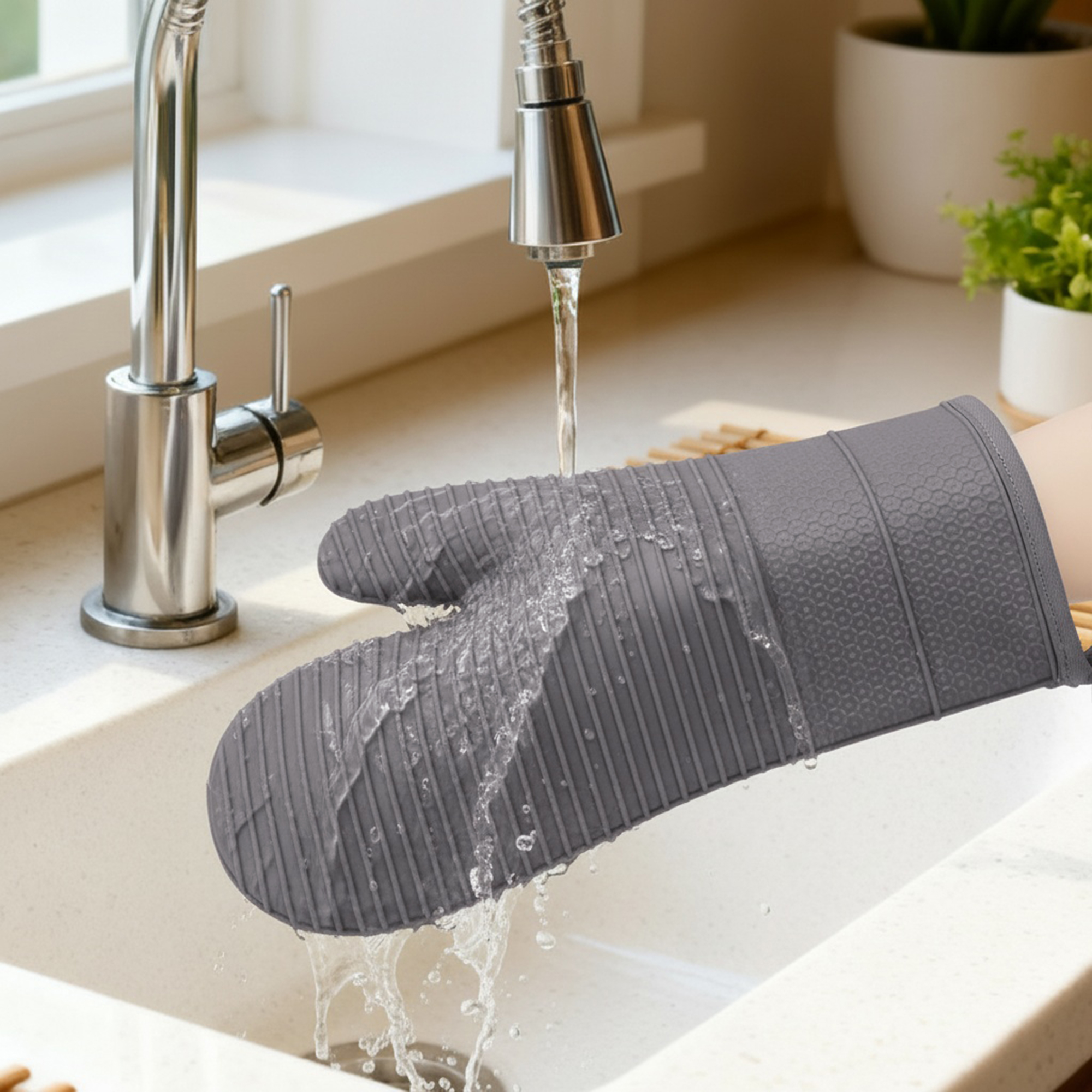 Unique Bargains Soft Oven Mitts Heat Resistant Cooking Gloves Gray 12.4x7.5inch
