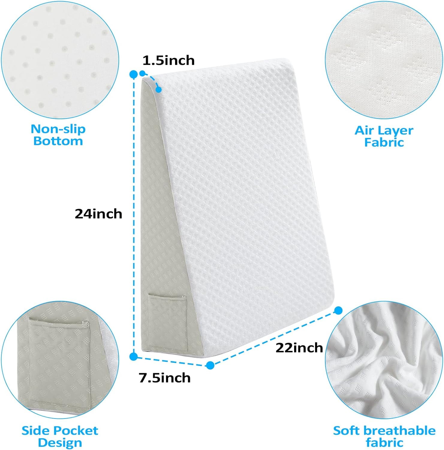 L'AGRATY Bed Wedge Pillow with Memory Foam,7.5" Support Wedge Pillow for Sleeping After Surgery,Great pillow for reducing snoring,Wedge Pillow for Sleeping and Acid Reflux.