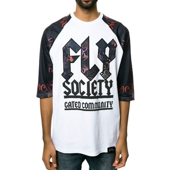 Fly Society Mens The Jersey Raglan Embellished T-Shirt, White, X-Large
