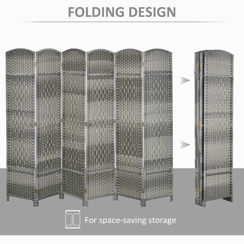Alvantor 6-Panel Folding Privacy Screen, Freestanding Room Divider with PP Woven Panels 94.5"x70.9" Mixed Gray