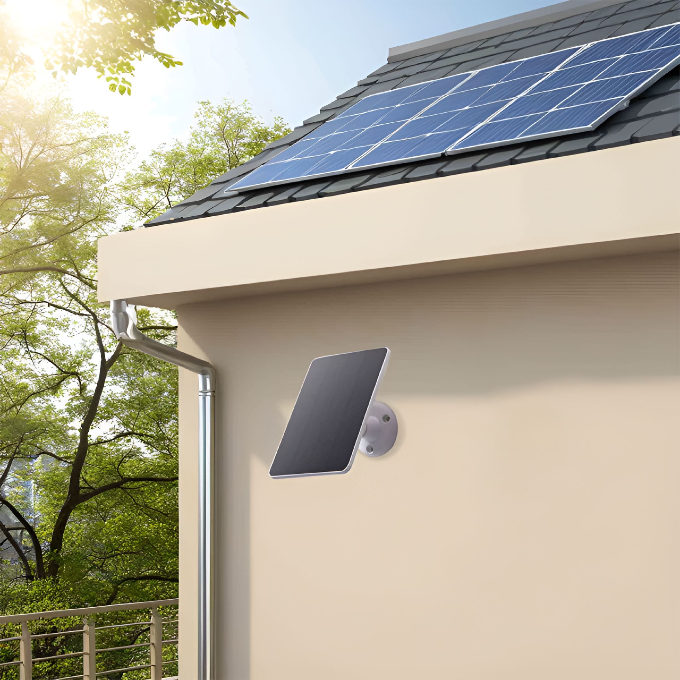GJX 5W Solar Panels for Security Camera, Solar Panel with Micro USB & USB-C Port for DC 5V Outdoor Rechargeable Battery Camera, IP65 Waterproof, Adjustable Security Mount