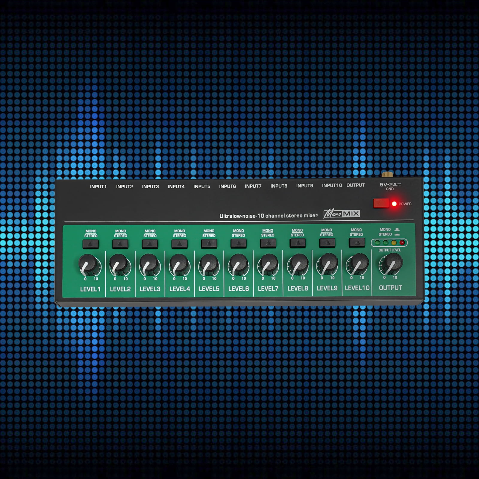 10 Channels Audio Mixer, Mini Audio Mixer, Audio Mixer w/USB Charging Cable&Plug for Recording Studios