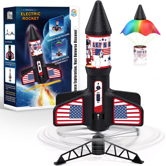 Rocket Launcher for Kids 8-12, Electric Powered Toy Rocket Launcher, Motorized Air Rocket Toys with Parachute Outdoor Toys for Kids Ages 6-8, Launch up to 200 ft Birthday Gift