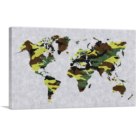 ARTCANVAS Green Brown Army Camo World Map Canvas Art Print - Size: 18" x 12" (0.75" Deep)