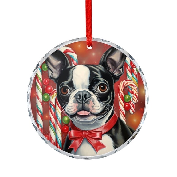 Christmas Ornament Boston Terrier With Candy Canes Christmas Ornaments Crystal Hanging Dog Decorations Gifts for Home Office Xmas Tree Decor