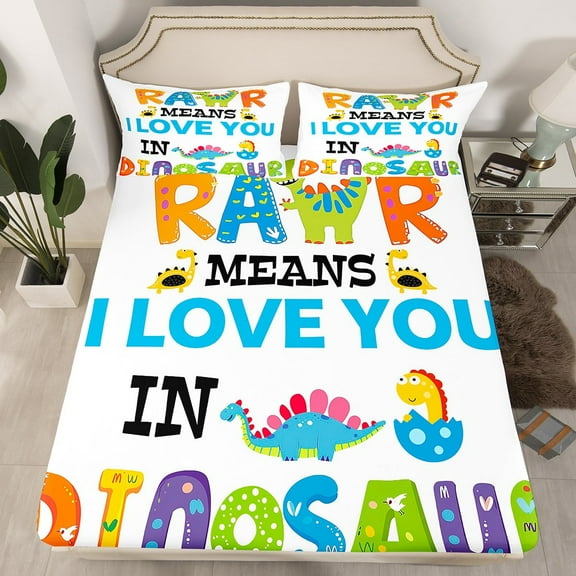 YST Cartoon Dino Bed Sheets Twin, Cute Dinosaurs Fitted Sheet For Kids Boys Girls, Kawaii Animals Roar Sheets Colorful Dino Egg Bed Set