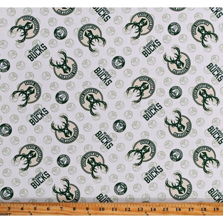 Cotton Milwaukee Bucks NBA Pro Basketball Sports Team White Cotton Fabric Print by the Yard (83MIL0002-01)