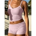 thumbnail image 3 of Michellecmm Women's Summer 2 Piece Outfits Sleeveless V Neck Lace Trim Camisole Skinny Shorts Set, 3 of 9