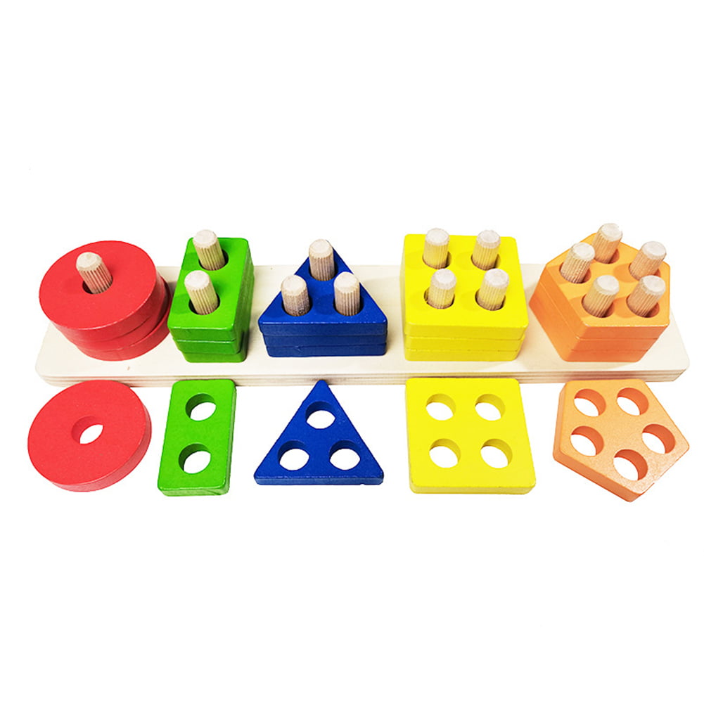 8pcs/Set Wooden Blocks Toys Geometric Shape Sorting Wooden Puzzles Chunky Jigsaw Learning Toys Montessori Teaching for Pre-Schoolers Kids Toddlers 