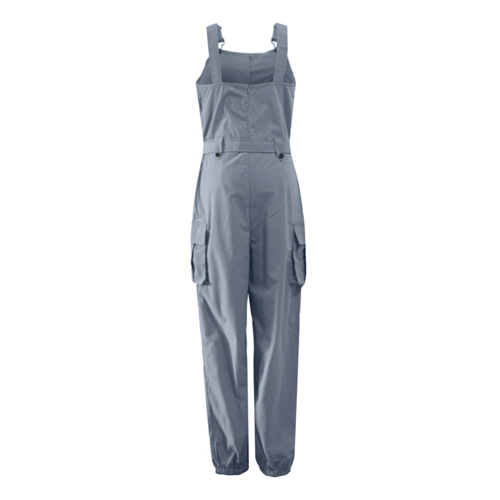 Egmy Women Loose Dungarees Loose Long Pockets Rompers Jumpsuit Pants Trousers