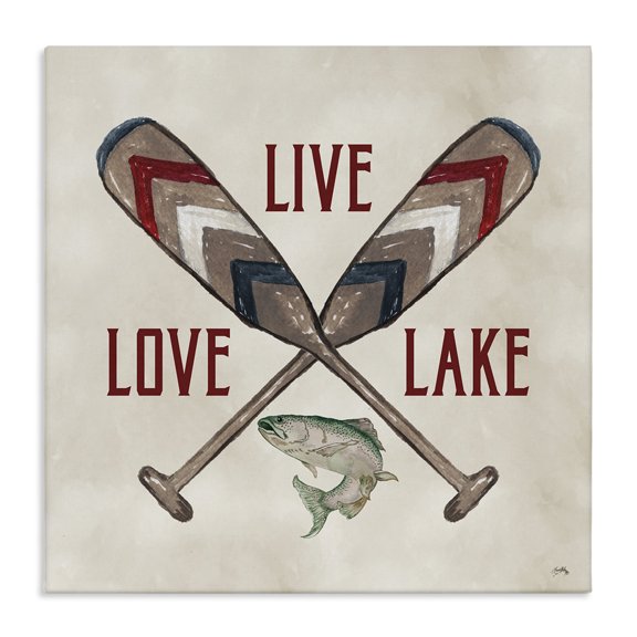 Stupell Industries Live Love Lake Oars Typography Painting Gallery Wrapped Canvas Art Print Wall Art, 17 x 17
