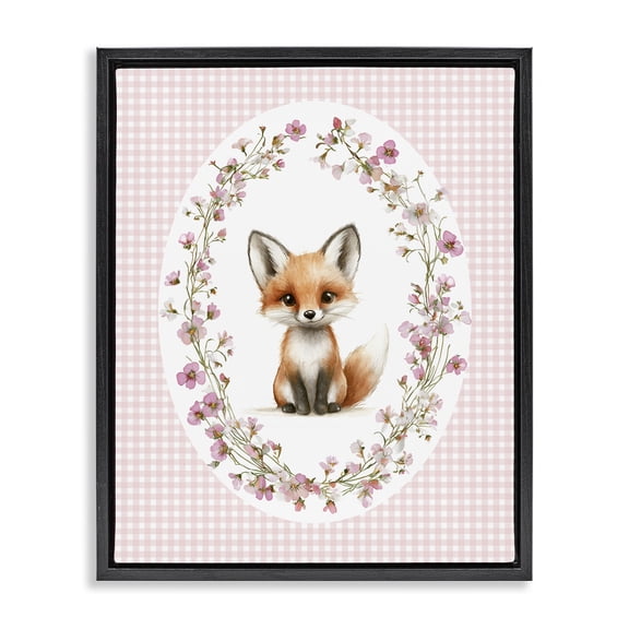 Stupell Industries Cottage Fox with Cherry Blossoms Black Floating Frame Canvas Art, 17 x 21, by Christine Simpson Art