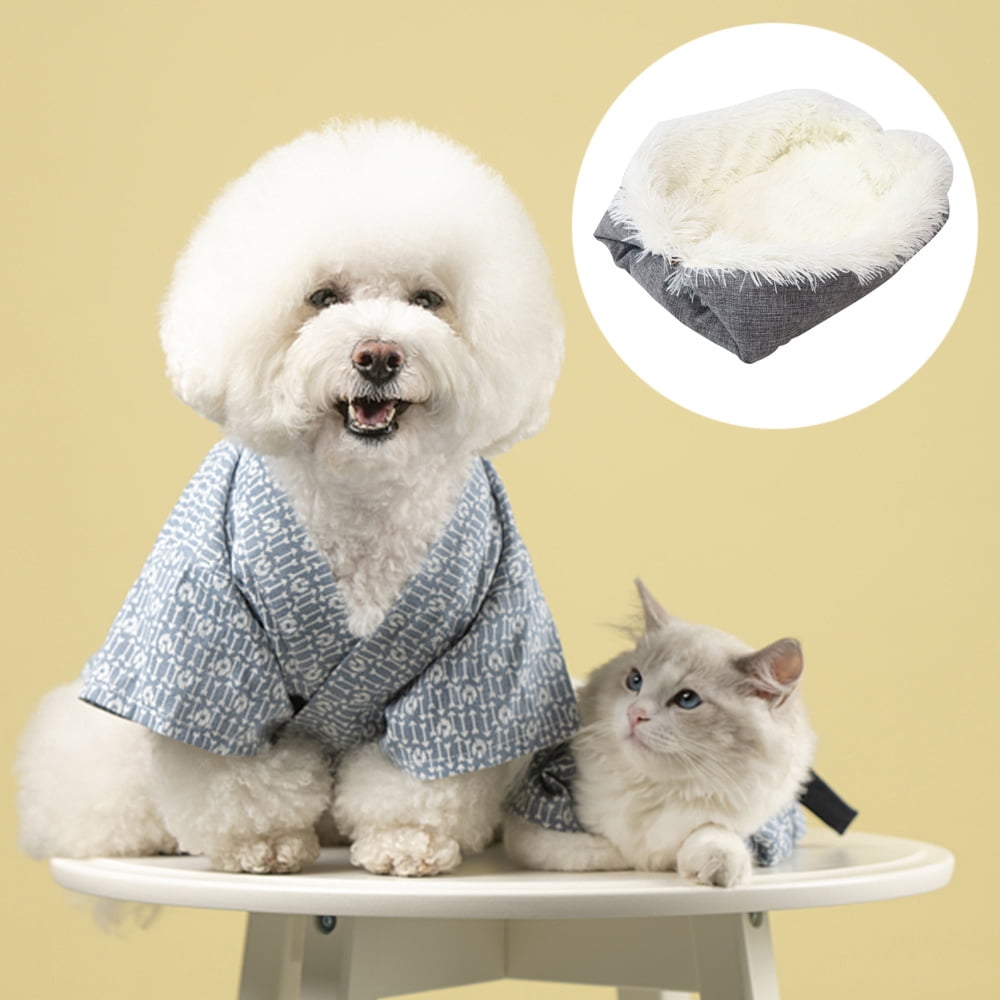 Cat Bed Self-Warming Long Faux Fur & Suede Convertible Cuddler, Washable，white
