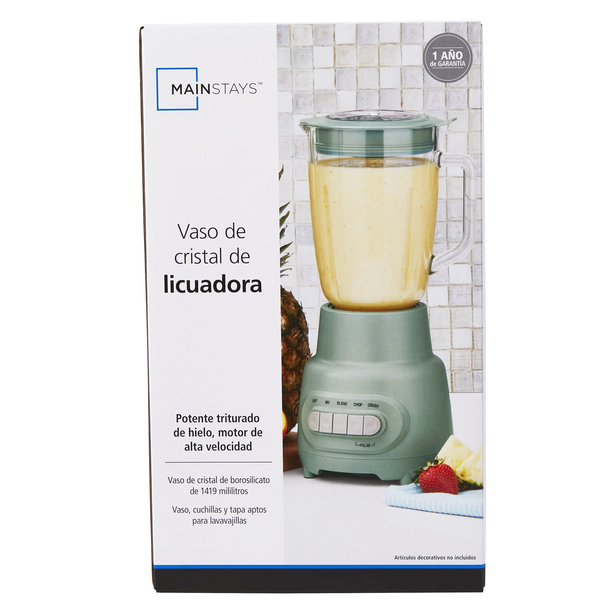 Mainstays Glass Jar 5 Speed Blender with 6-Cup Jar (48Oz) Capacity, Sage Green, New