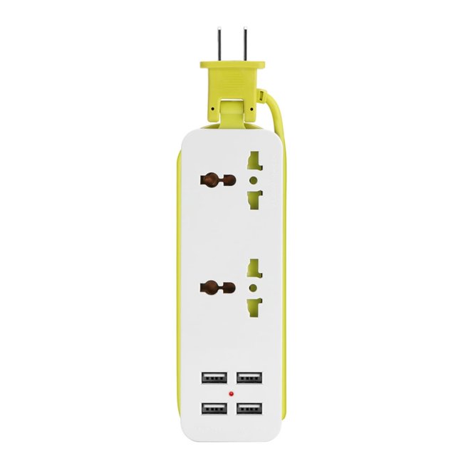 EU Plug Extension Socket Outlet Portable Travel Power Strip Surge Protector with 4 USB (Total 5V 2A Output) Smart Charger Wall Charger Desktop Hub Creative Cable Wrapping Design