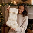 thumbnail image 5 of Yhmxh Velvet Christmas Stocking, 19 Inch Large Xmas Stocking with Golden Snowflake Embroidery & Merry Christmas Lettering, Hanging Plush Cuff Stocking for Fireplace Mantel Christmas Home Decor, 5 of 6