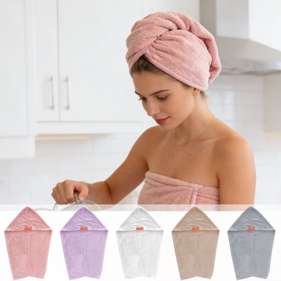 Hair Drying Towel Wrap – Soft Coral Fleece, Quick Absorbent, Lightweight Turban with Button, Solid Color, 19.7x29.5in, Polyester, Secure Fit, Fast Dry, Home & Travel