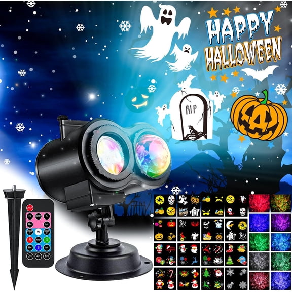 Morfone Halloween Projector Lights Outdoor, Dynamic Holiday Projectors with 16 HD Slides, Control, Timers, Waterproof Halloween Decorations Light for Home Window Wall Decor