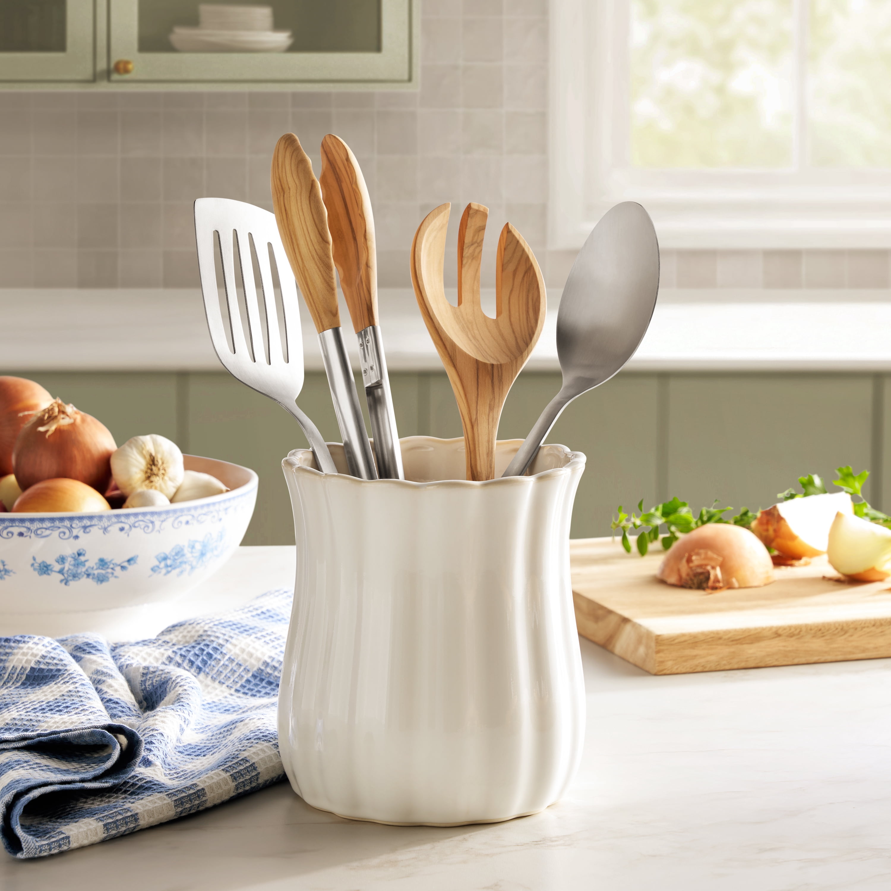 The Pioneer Woman White Colette Stoneware Kitchen Utensil Holder