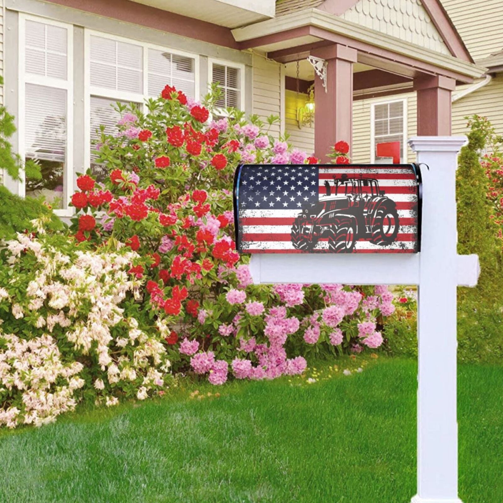Xecao USA Vintage Flag Tractor for Mailbox Cover with Magnetic Strips, Waterproof and Sunscreen, Adds a Decorative Touch to Your Garden Yard-21x18 in