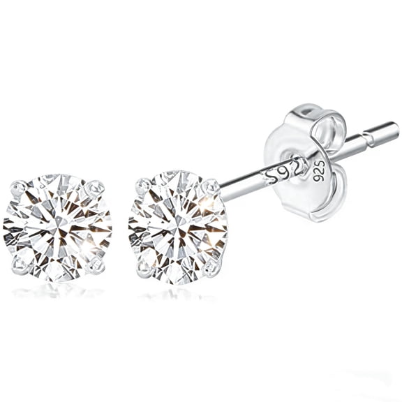 YOUNGYUE 925 Sterling Silver Studs Earrings for Women Hypoallergenic Cubic Zirconia Earrings Studs Round Diamond Stud Earring Set for Women