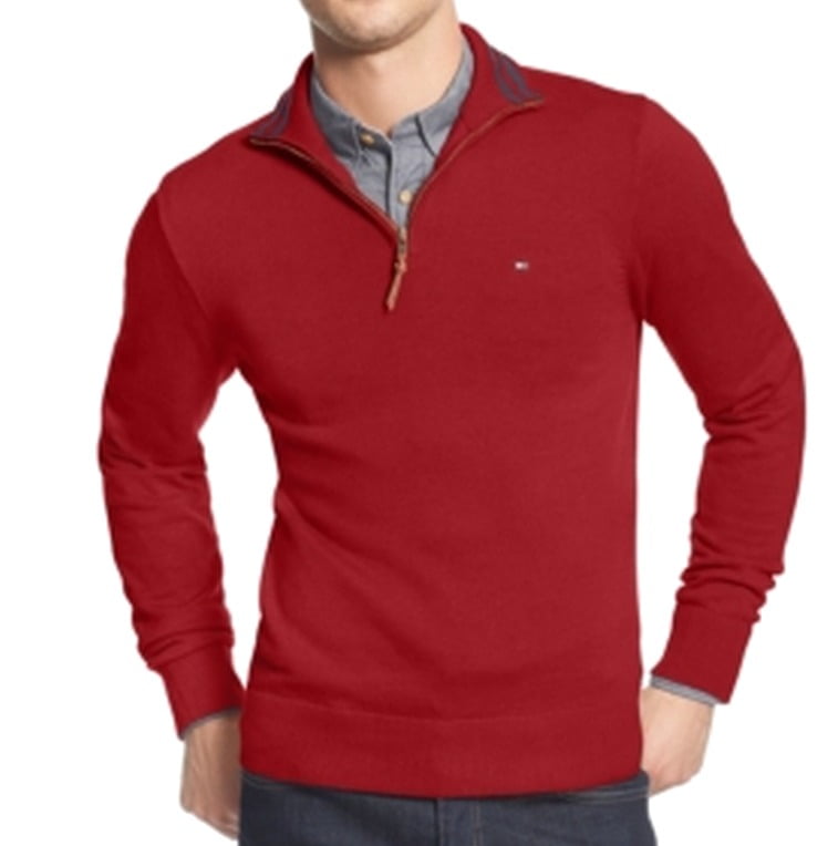 Tommy Hilfiger - Tommy Hilfiger Mens Mock Neck 1/4 Zip Sweater (Chili Pepper Red, L) - Walmart 