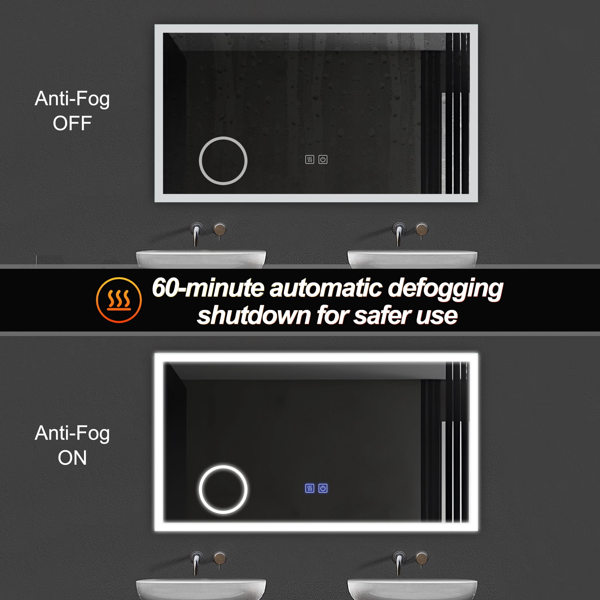 47"x26" LED Wall Mounted Bathroom Mirror Modern Rectrangle Vanity Mirror with Magnifier,Silver
