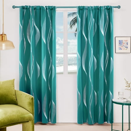 

Deconovo Back Tab Rod Pocket Silver Wave Curtains(2 Panel)52*45-Turquoise