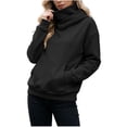 thumbnail image 3 of Women Funnel Neck Hooded Sweatshirt, Loose Fit Long Sleeve Pullover Hoodie with Kangaroo Pocket, Casual Warm Fall Winter Top Black L, 3 of 10