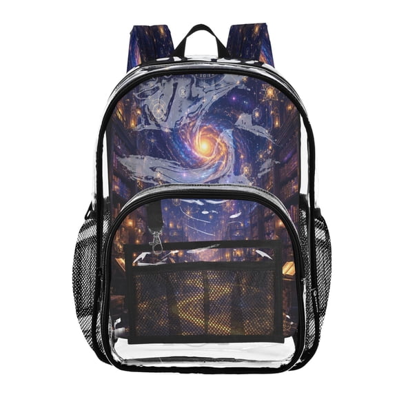 PVC Transparent Backpacks Clear Backpack for Travel and Outings Galactic Celestial Pattern