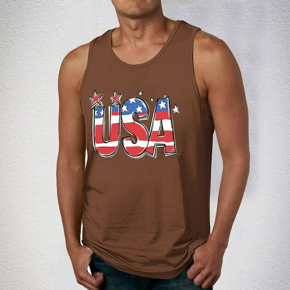 4th of July Tank Men American Flag Tank Top Red White and Blue Top Patriotic Tank Top for Men Fourth of July Tank for Men Leisure Time Fitness Home Wear Pajamas Color Cotton Fashion Printing T-Shirt