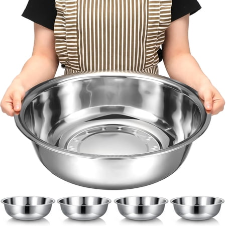 4 Pcs Stainless Steel Mixing Bowls Metal Mixing Bowls Extra Large Bowl Salad Bowl Basin Deeper Edge Dishwasher Safe Mirror Finish for Home and Commercial, Silver (18 Inch 16 Qt)