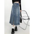 thumbnail image 1 of Faldas para mujer, tiernas, de moda, estilo coreano, sencillas, de mezclilla, para uso diario, para todo tipo de ropa de calle, juveniles, elegantes, clásicas, para estudiantes., 1 of 6