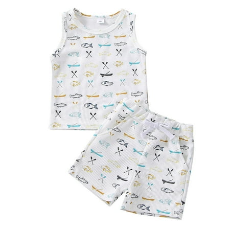 

Little Boys Party Dailywear Sets Cartoon Printed O-Neck Sleeveless Summer Tops Shorts 2PCS Outfits Clothes Cozy Leisure Comfy Streetwear Outfits