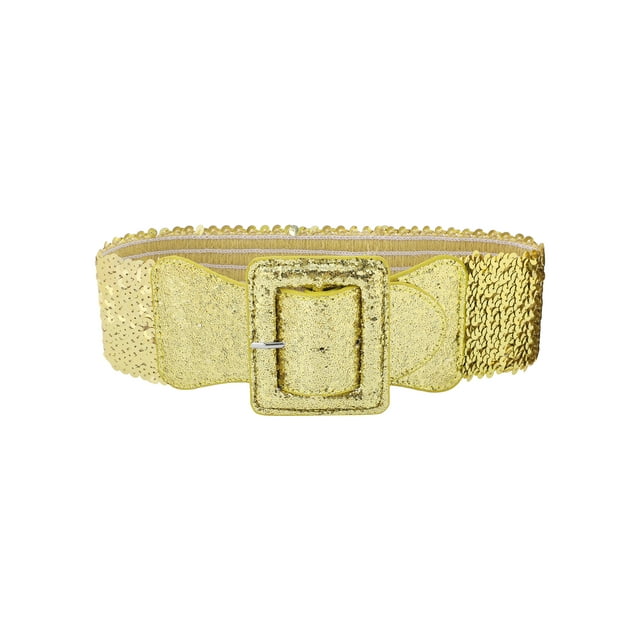 Cinturones elásticos brillantes con lentejuelas para mujeres, banda ancha elástica brillante y brillante para vestidos de fiesta 75x8cm/29.5x3.1" dorado