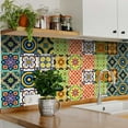 thumbnail image 2 of Mi Alma Removable Vinyl Floral Green Yellow Backsplash Tile Stickers, 24pcs, 2 of 10