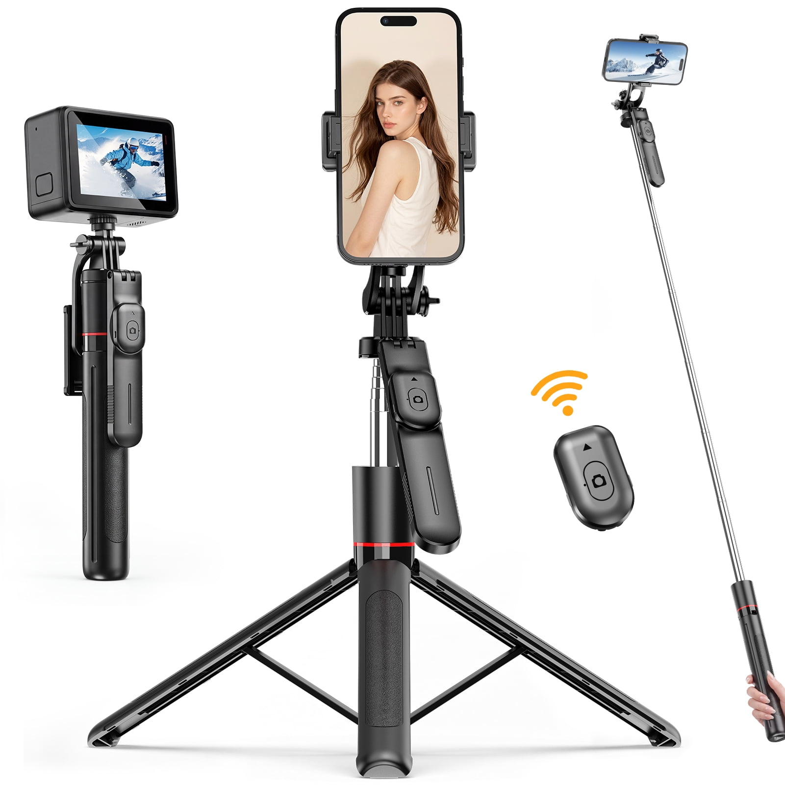 Arenviy 67'' Extendable Selfie Stick - Portable Selfie Stick Tripod with Bluetooth Remote Control - 360°Rotation Phone Tripod for Android, iOS