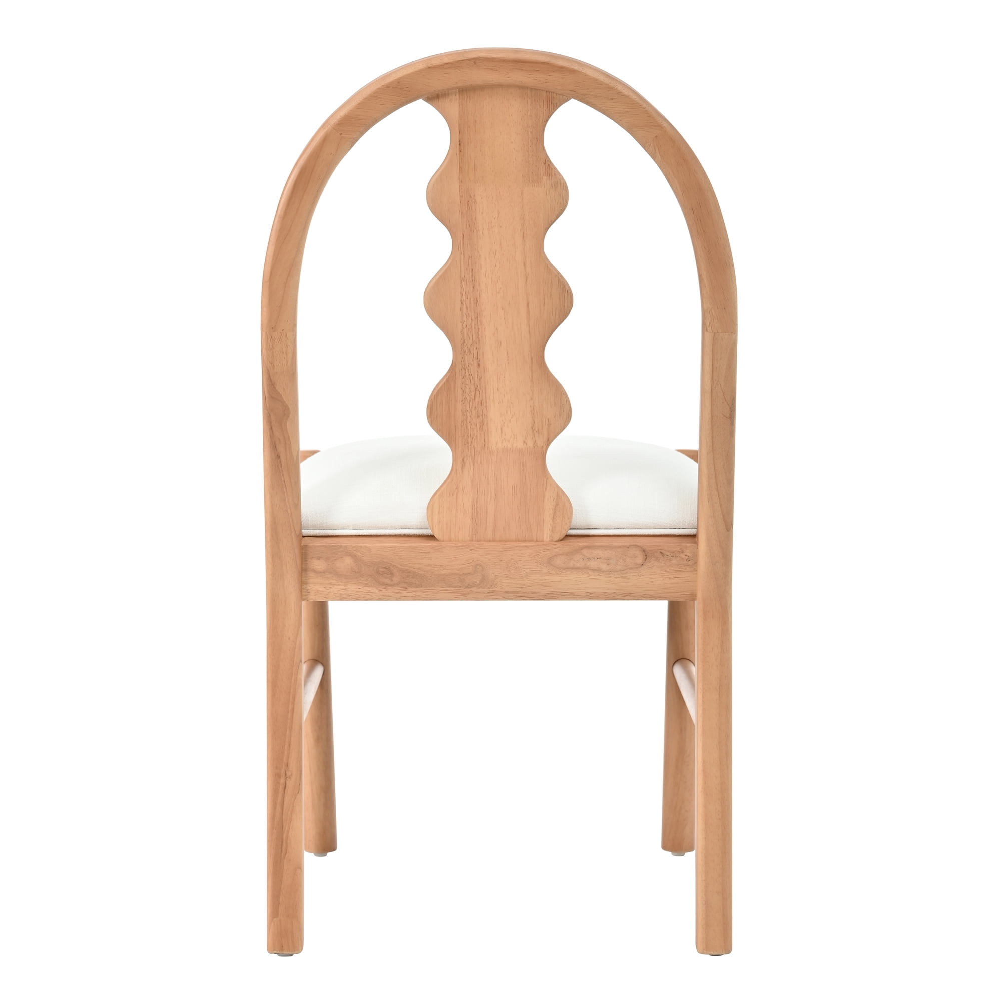 GARITIN Dining Chairs Set of 2, Rubber Wood Frame Chairs with Wavy Arch Backrest and White Fabric Cushion for Kitchen Dining Room, Natural and White