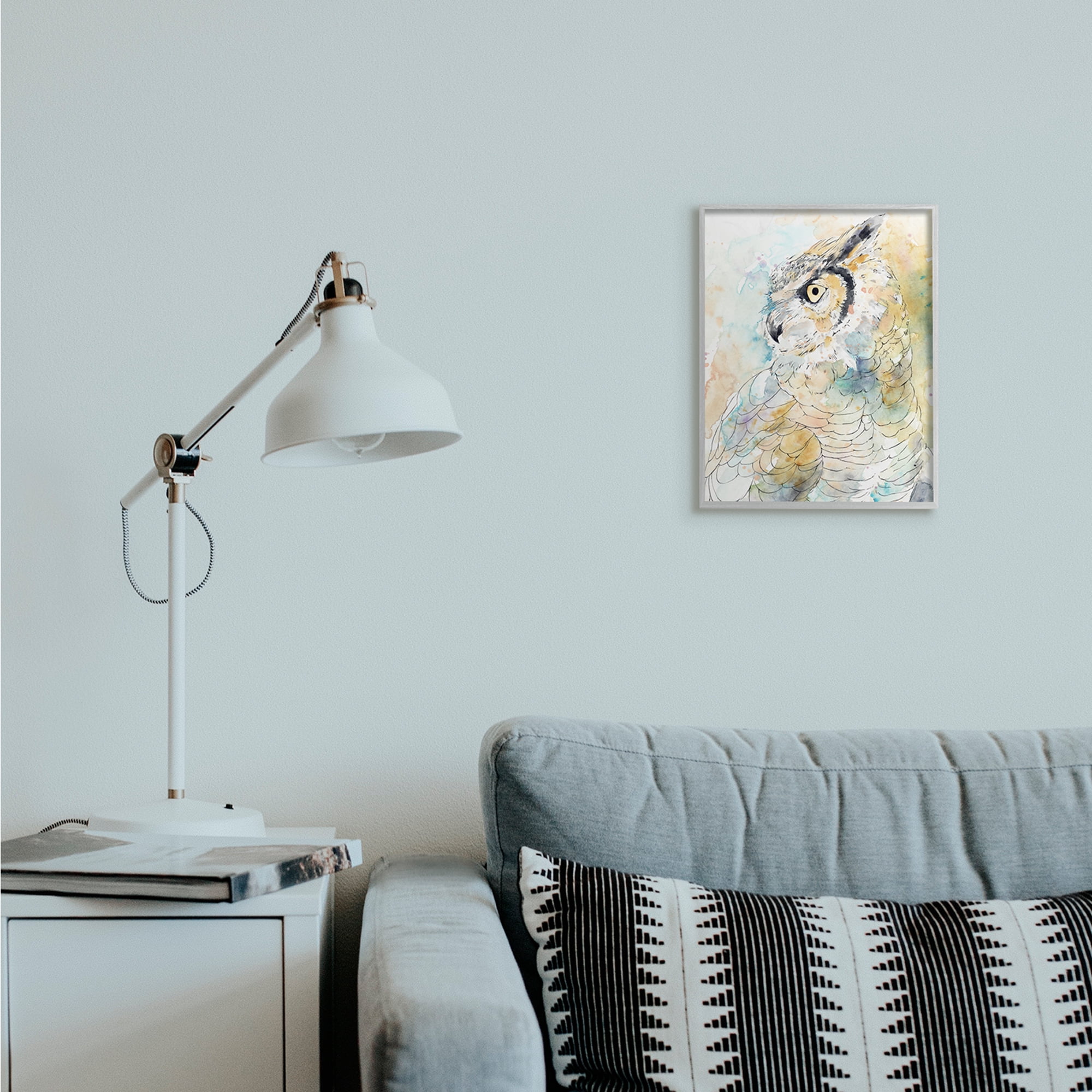 Stupell Industries Owl Side Eye Portrait Woodland Bird Watercolor Grey Framed, 11 x 14, Design by Annie Warren