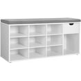 thumbnail image 1 of VASAGLE Banc à Chaussures, Banc de Rangement avec Tiroir et Compartiments Ouverts, Tablette à Chaussures, Assise Rembourrée, pour Entrée, Salon, Chambre, Blanc et Gris, 1 of 7