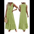 thumbnail image 2 of Vestido de Verano para Mujer, de Algodón, Estilo Bohemio, de , Sin Mangas, con Volantes Escalonados, Maxivestido . Amarillo-Verde XL, 2 of 5