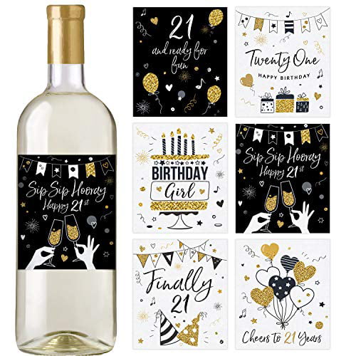 Pink Happy 21st Birthday Glossy Wine & Champagne Bottle Gift Present Label 