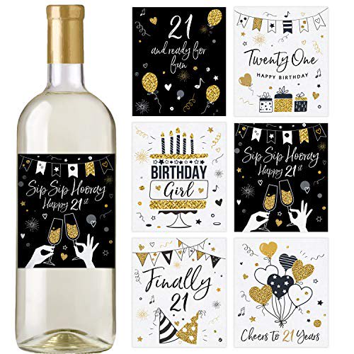 21st Birthday Wine Bottle Labels, Set of 6 Waterproof Labels, 21st Birthday  Party Decorations, Ideas and Supplies, Birthday Gifts For Her