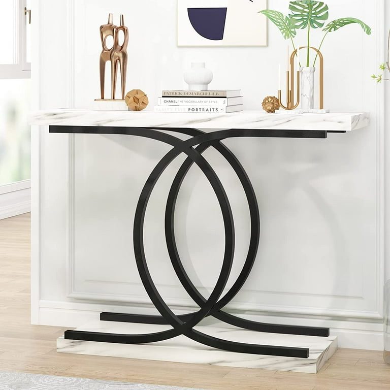 Tribesigns Gold Console Table, 55 Inch Modern Entryway Table Foyer Table  with Metal Base, Faux Marble White Accent Table Narrow Sofa Table for  Living