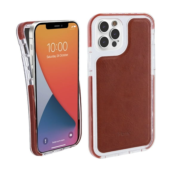 iHome Magnetic Vegan Leather Velo Case: Premium Vegan Leather, Lightweight, Ultra Slim, Shock Absorbent Velo Protective Case, MagSafe Compatible (iPhone 12/12 Pro, Brown)